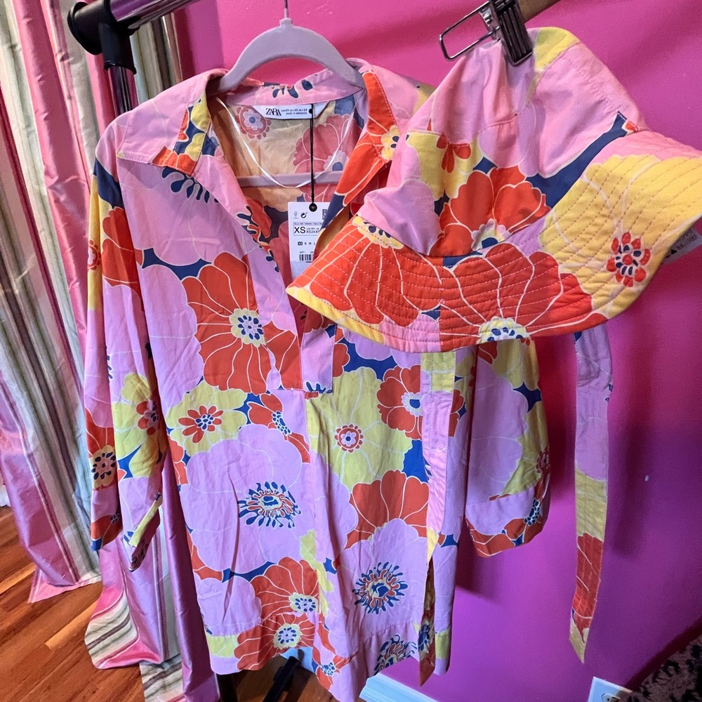 Zara Floral cover up dress w/ matching Sun Hat